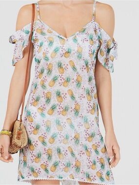 Miken Women's Sheer Pineapple Print Cold Shoulder Cover Up Size XL